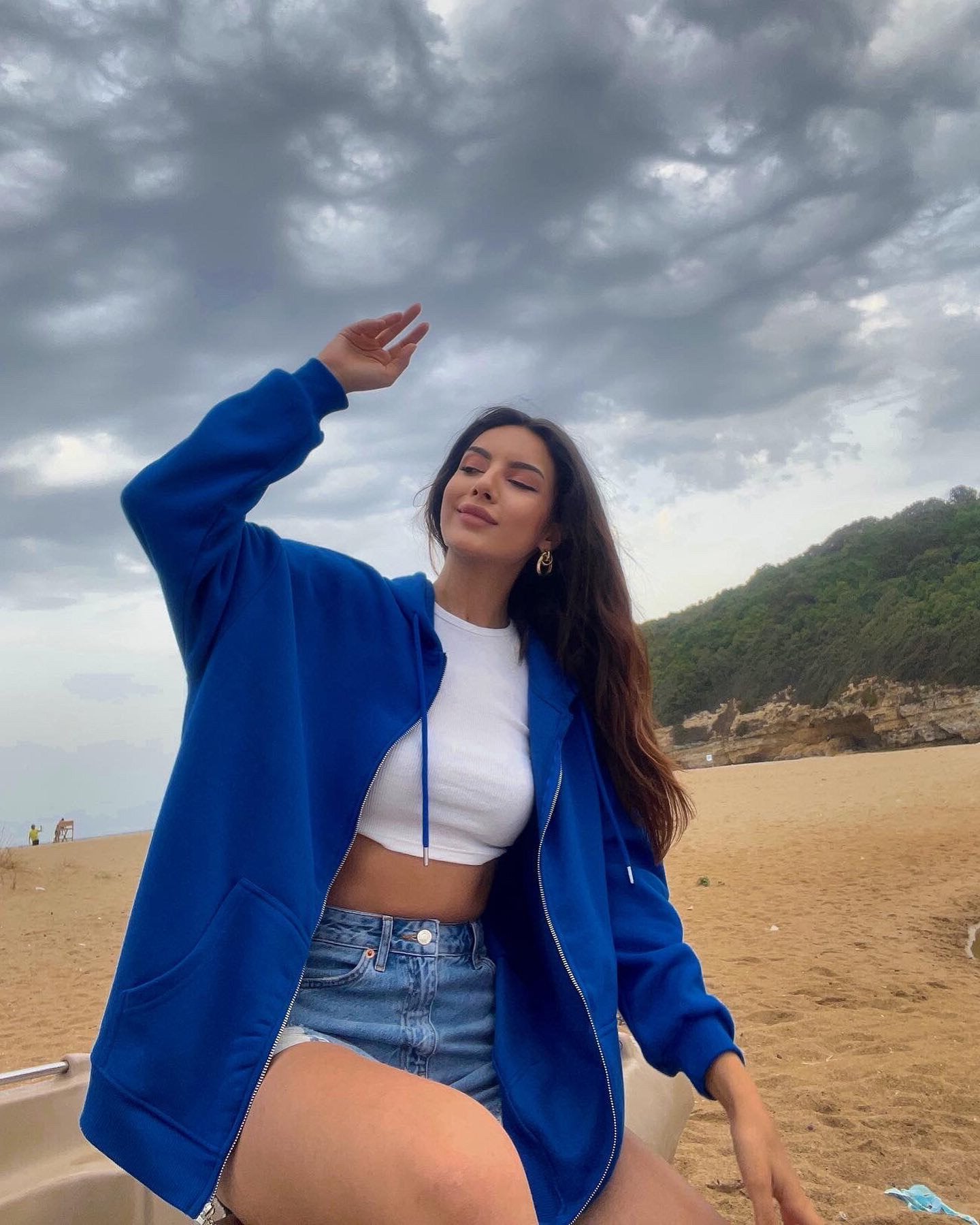 Damen oversized Kapuzenjacke mit durchgehendem Reißverschluss und Taschen WW