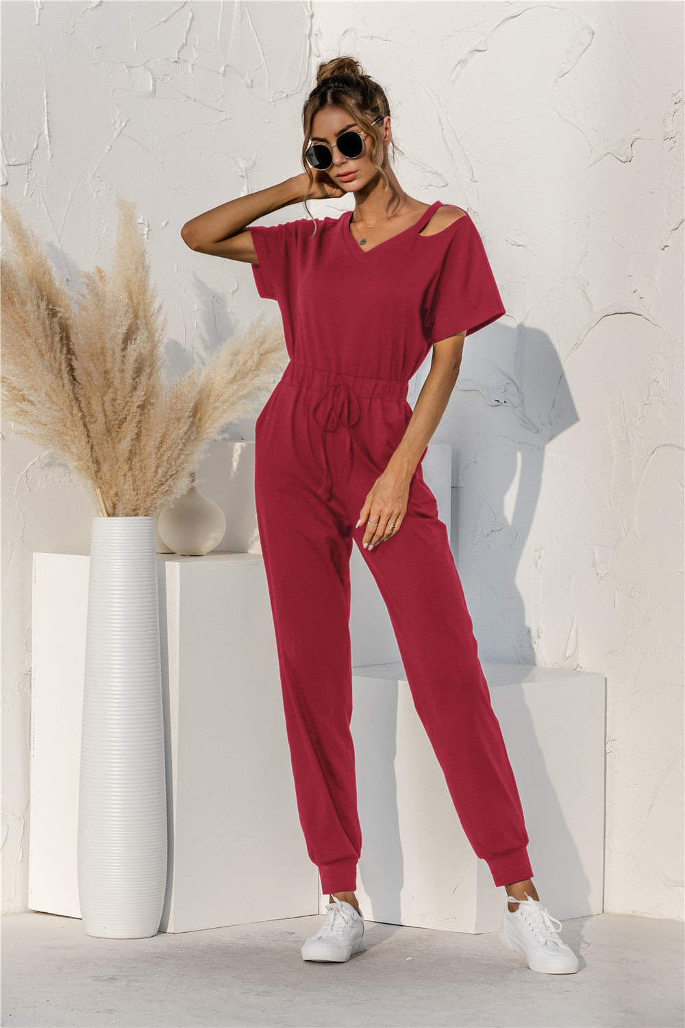 Damen Relaxed Fit Overall mit Kordelzug und Schulterfreies Design WW