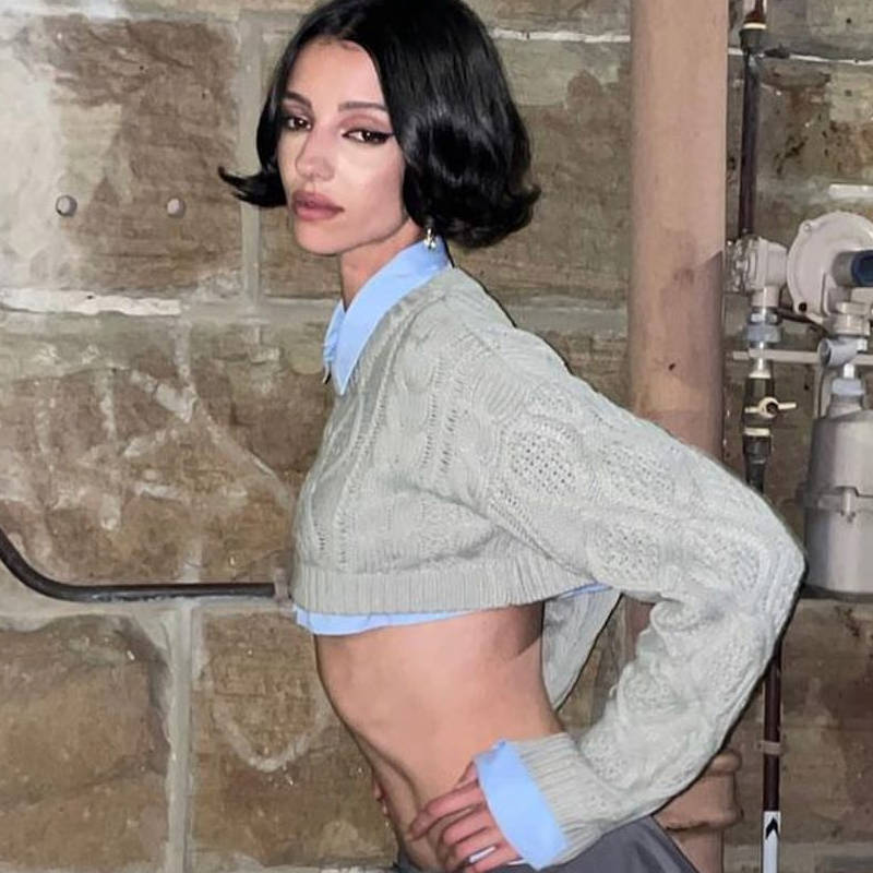Damen Strickpullover im lässigen Cropped-Stil mit Zopfmuster WW