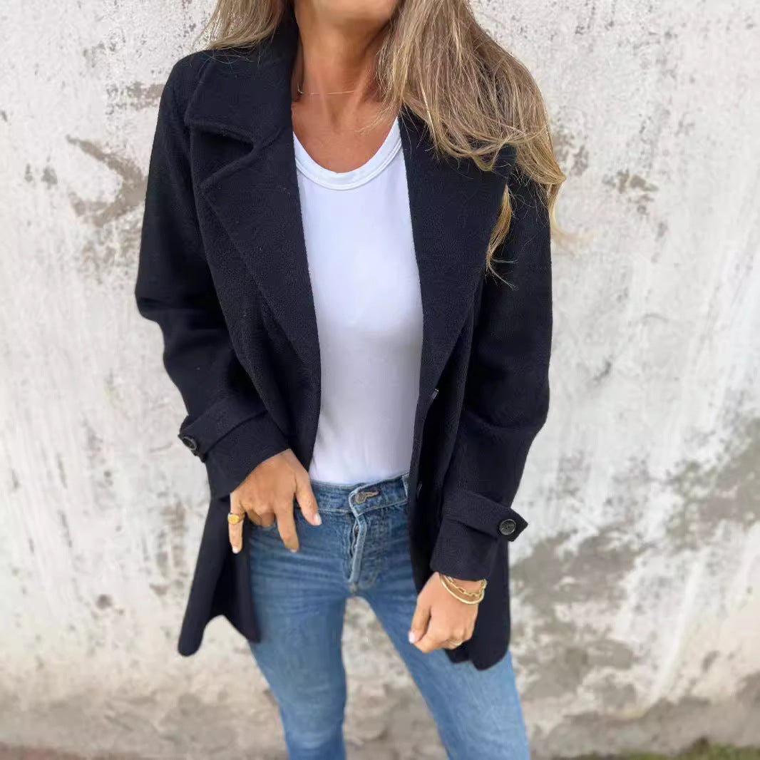 Damen zeitloser Wolle-Blazer mit praktischem Reverskragen und Taschen WW
