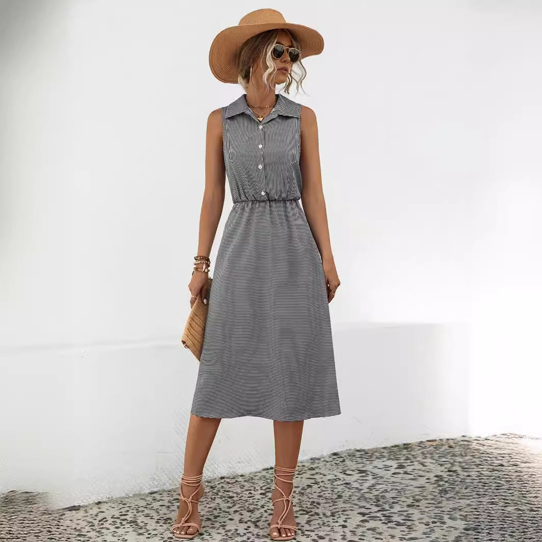 Damen Hemdblusenkleid im lässigen Freizeitstil mit Taillengürtel und Knopfdetails WW