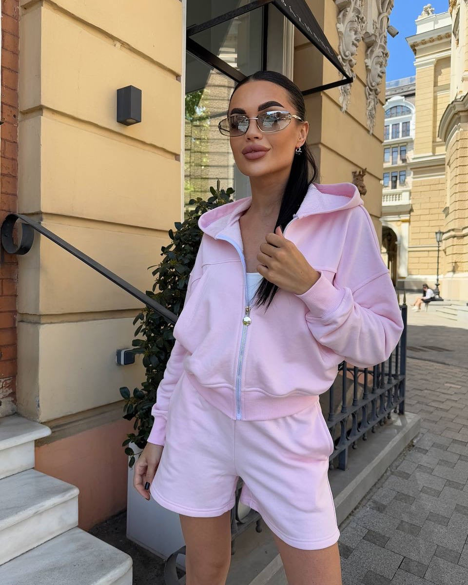 Damen lässiges Cropped Hoodie- und Shorts-Set mit praktischen Kordelzügen WW