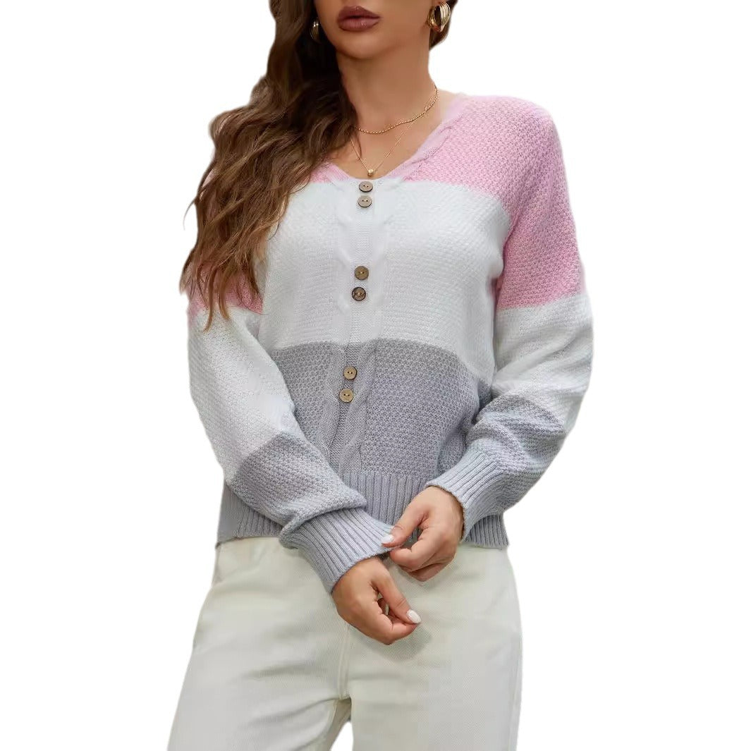 Damen Strickjacke mit modernem Farbblockdesign und luxuriösem Knopfverschluss WW