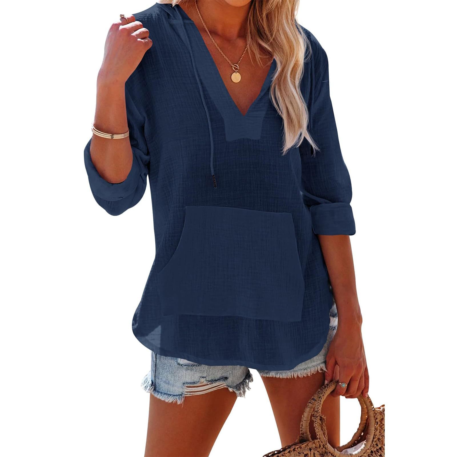 Damen Leichte Kapuzenpullover Top WW