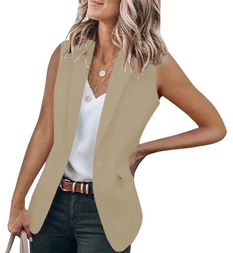 Damen ärmelloser Blazer mit modernem Schnitt und eleganten Falten WW