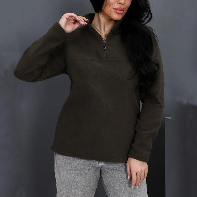 Damen Fleece-Pullover mit halbem Reißverschluss und langen Ärmeln WW