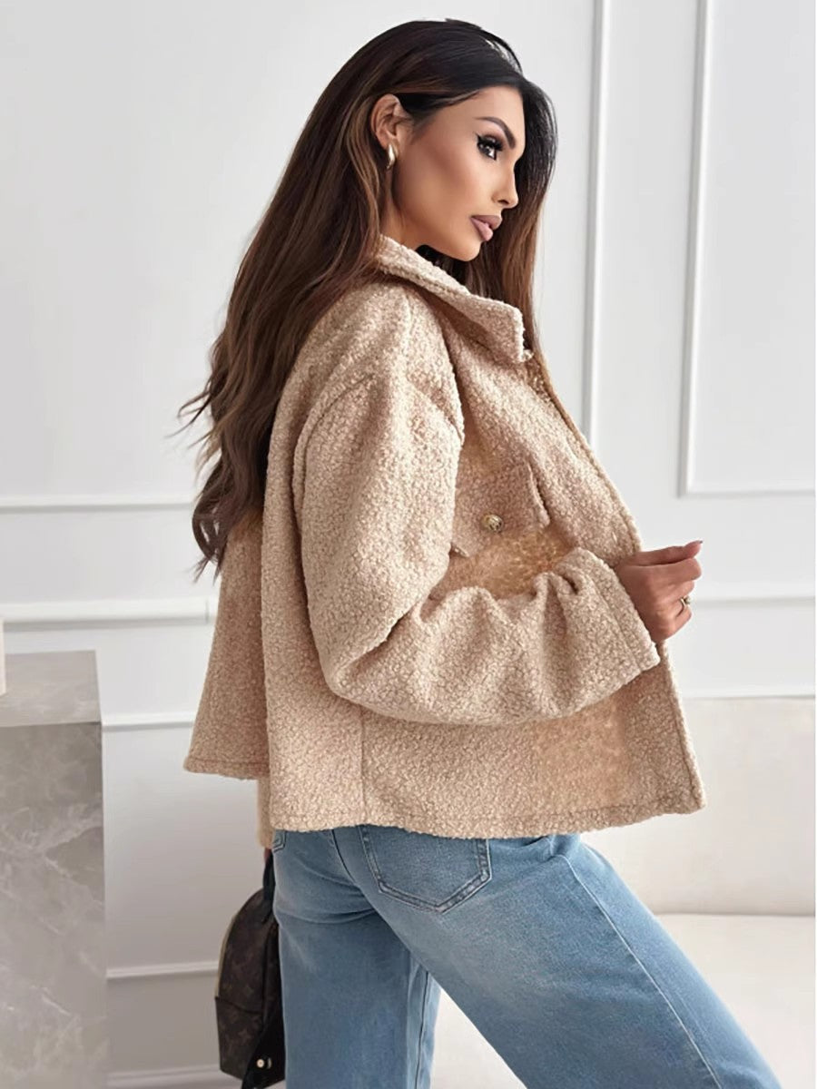 Damen kuschelige Teddyjacke mit modernem Schnitt und großen Taschen WW