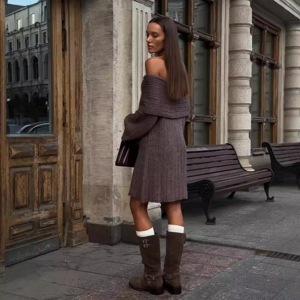 Damen Strickkleid im Off-Shoulder-Stil mit feinstructuriertem Farbverlauf WW