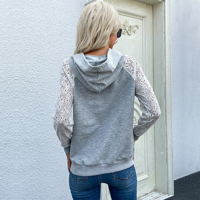 Damen Kapuzenpullover mit Spitze und komfortablem Schnitt WW