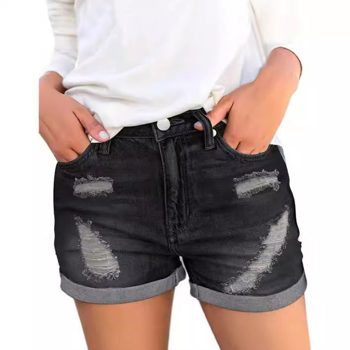 Damen modische Denim-Shorts im Distressed-Look WW