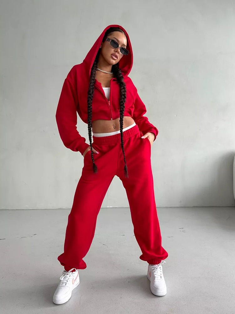 Damen cropped Sportjacke und lockere Jogginghose Set WW