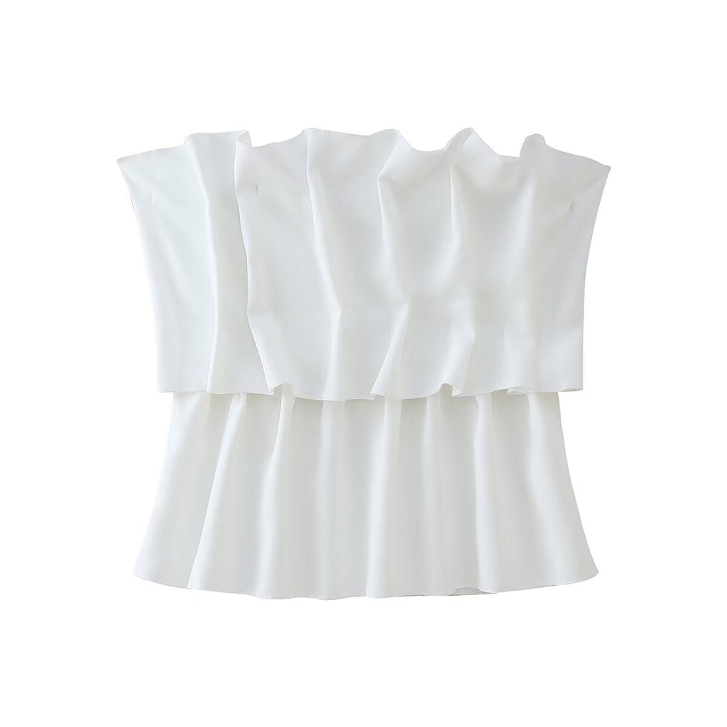 Damen ärmelloses Blusentop mit voluminösem Rüschendesign WW