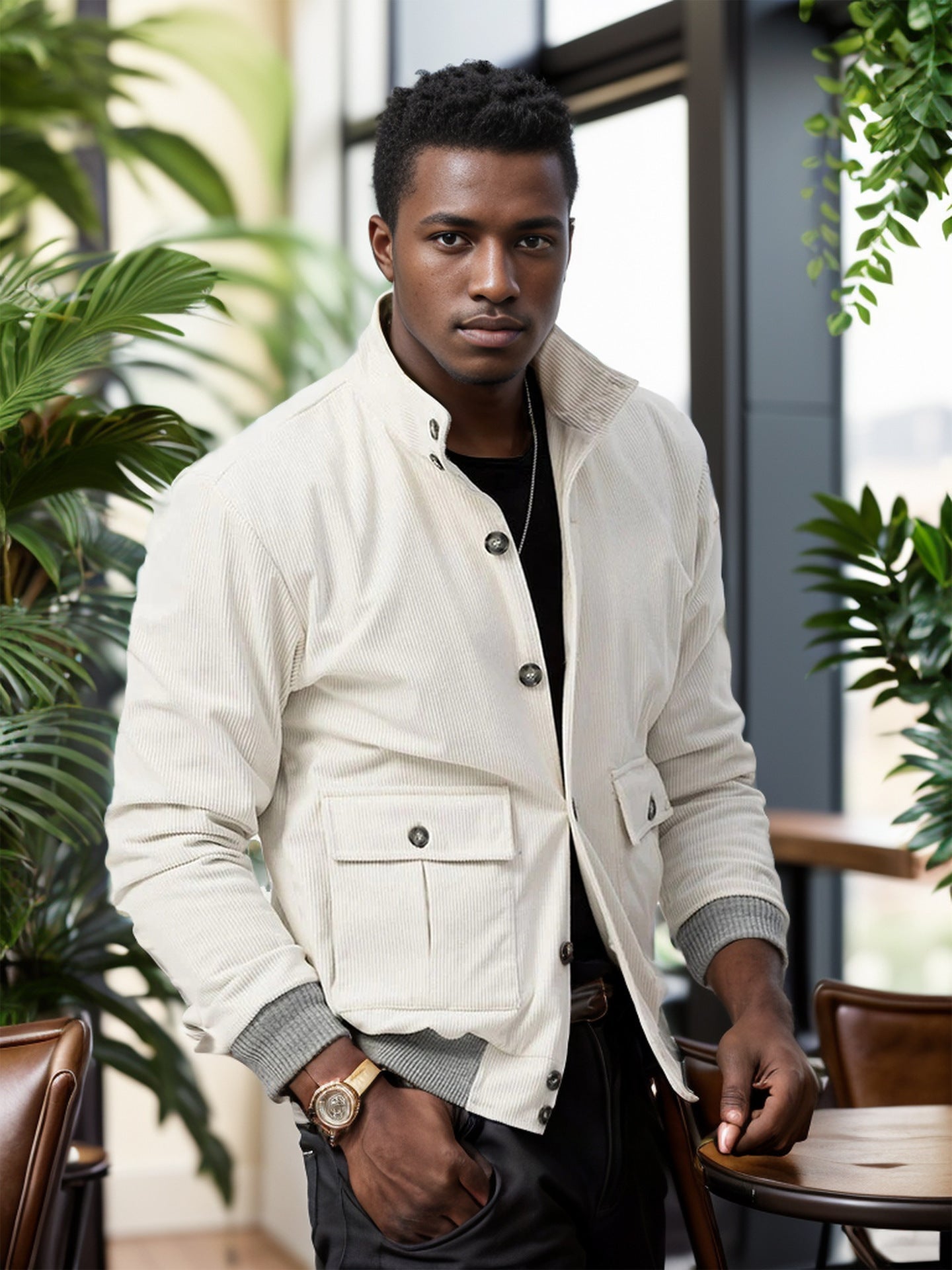 Herren moderne Steppjacke mit praktischen Taschen und hohem Kragen WW