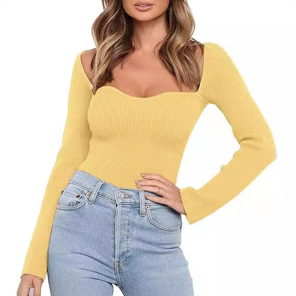 Damen figurschmeichelndes Crop-Top mit asymmetrischem Ausschnitt und langen Ärmeln WW