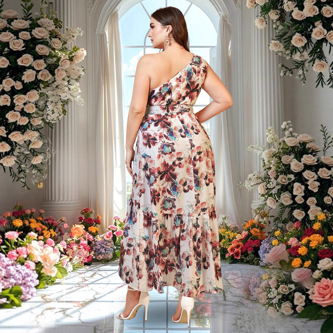 Damen A-Linien Maxikleid mit asymmetrischem Saum und floralem Design WW