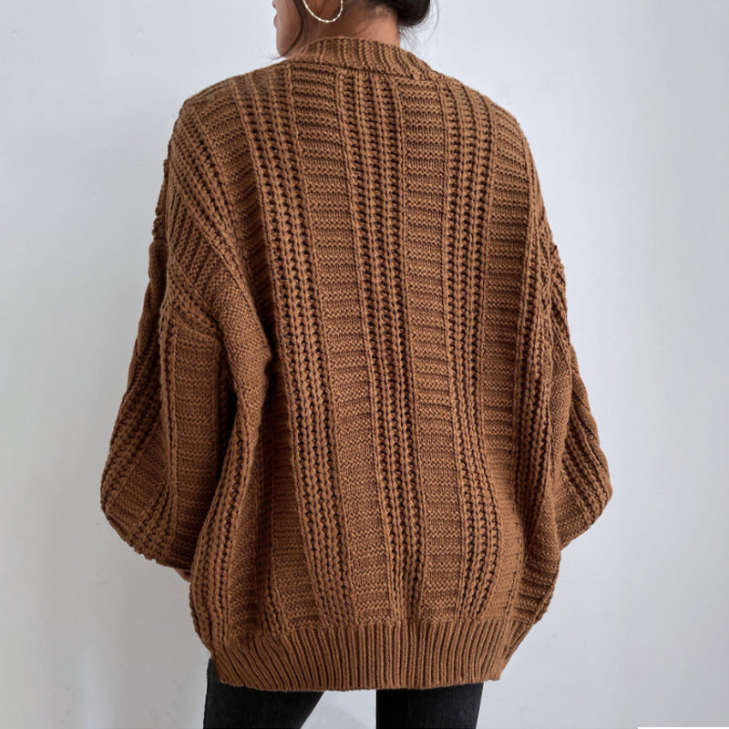Damen Strickjacke mit oversized Passform und Zopfmuster WW