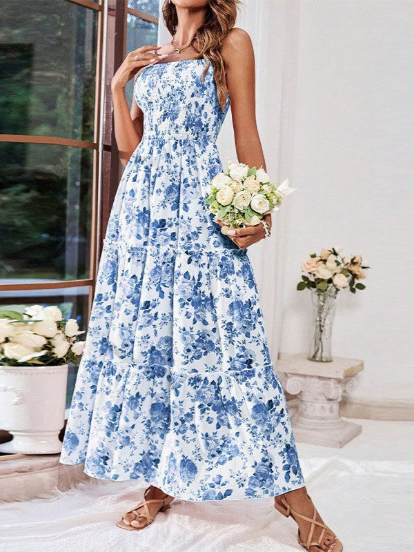Damen Maxikleid mit schickem Blumenmuster und elastischem Oberteil WW