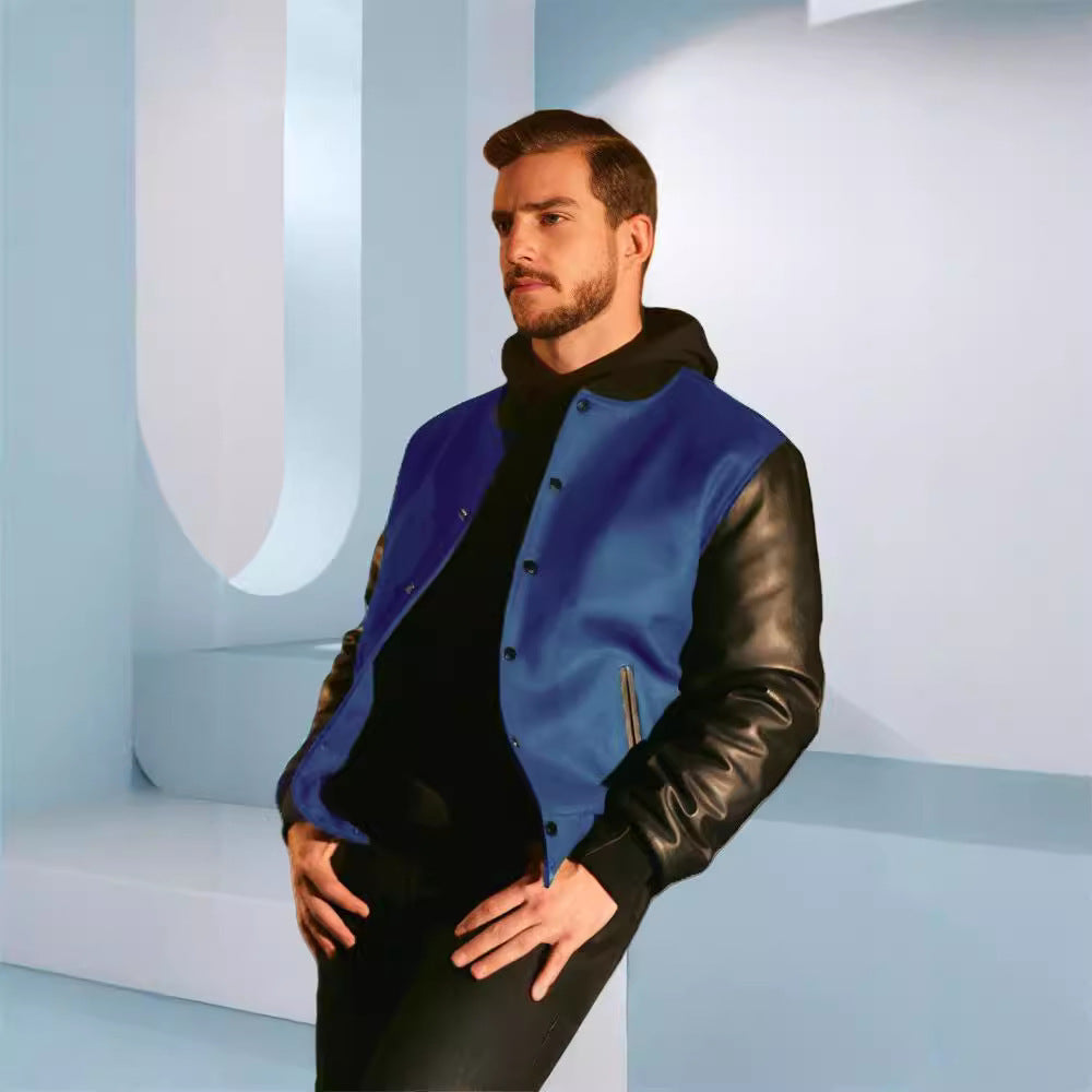 Herren Freizeit-Bomberjacke mit kontrastierenden Ärmeln und praktischen Taschen WW