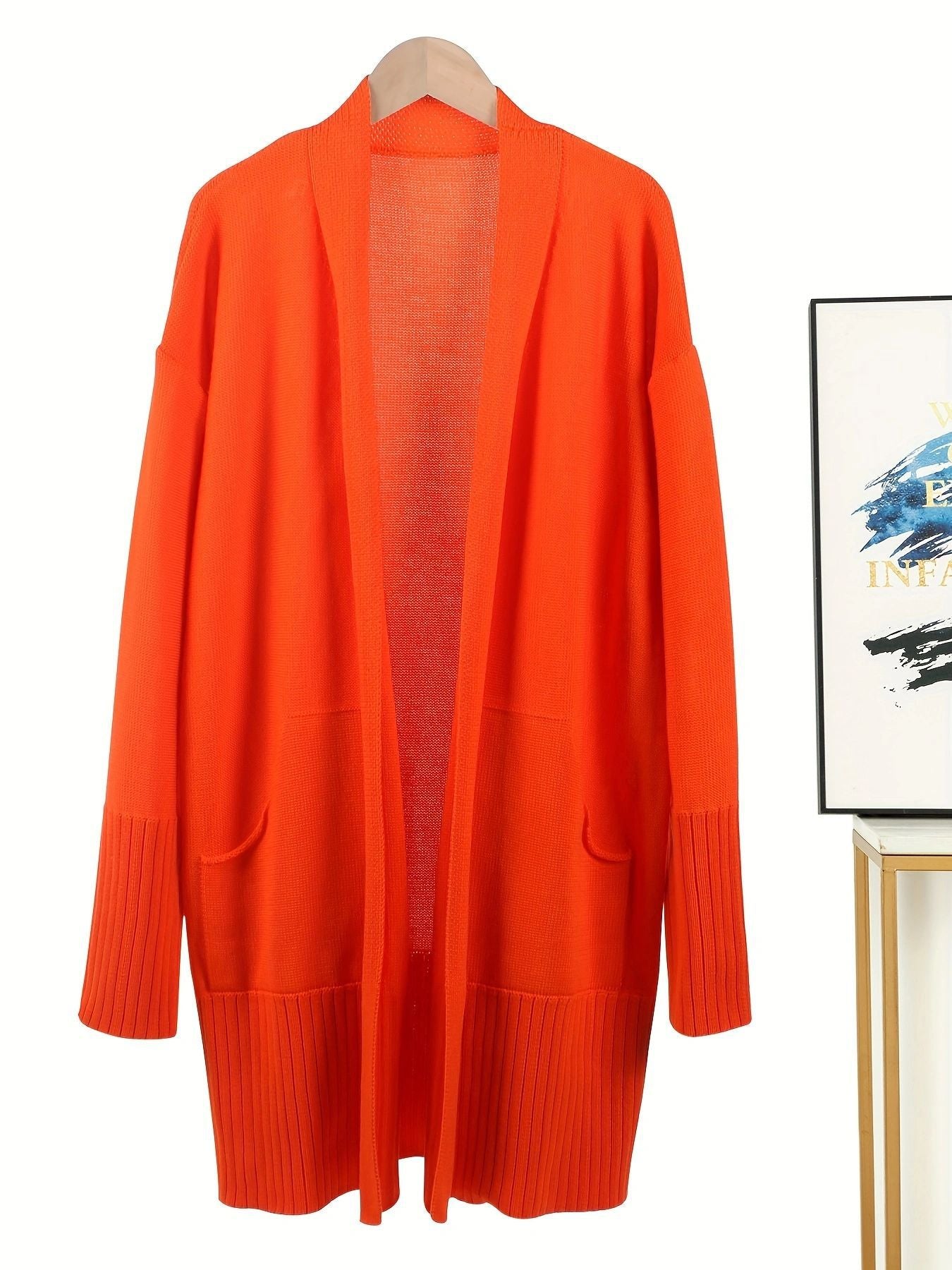 Damen lässiger Strickcardigan mit offenen Vorderteilen und praktischen Taschen WW