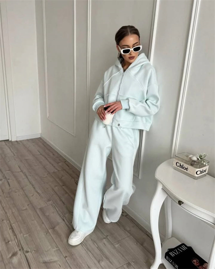 Damen sportlicher Kapuzenjacken- und Jogginghosen-Set mit modernem Design und praktischen Taschen WW