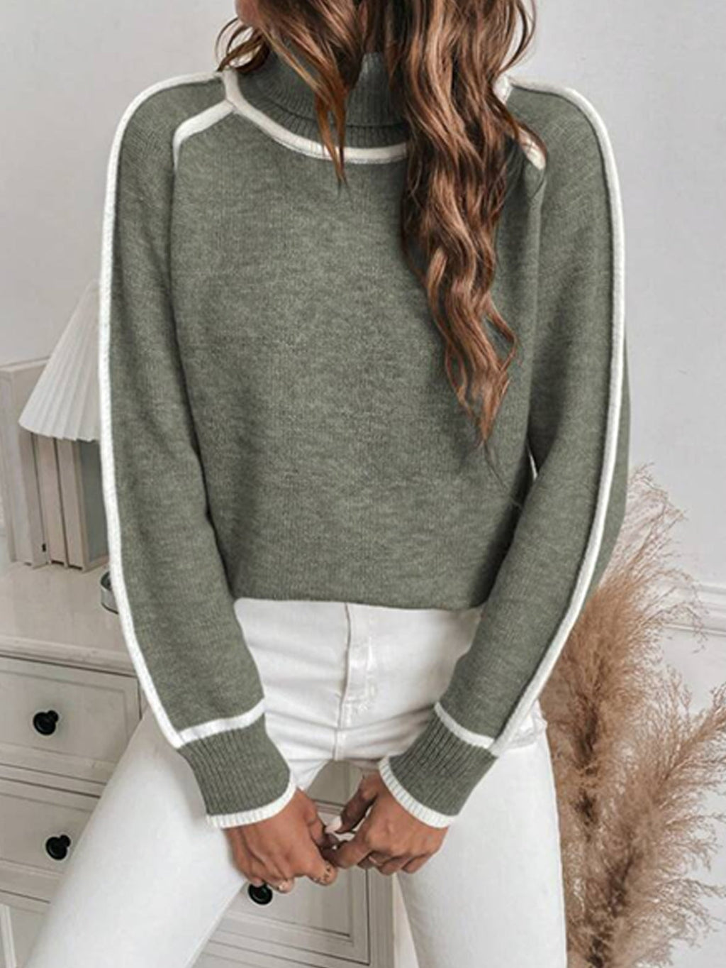 Damen Übergroße Strickpullover mit Stehkragen WW
