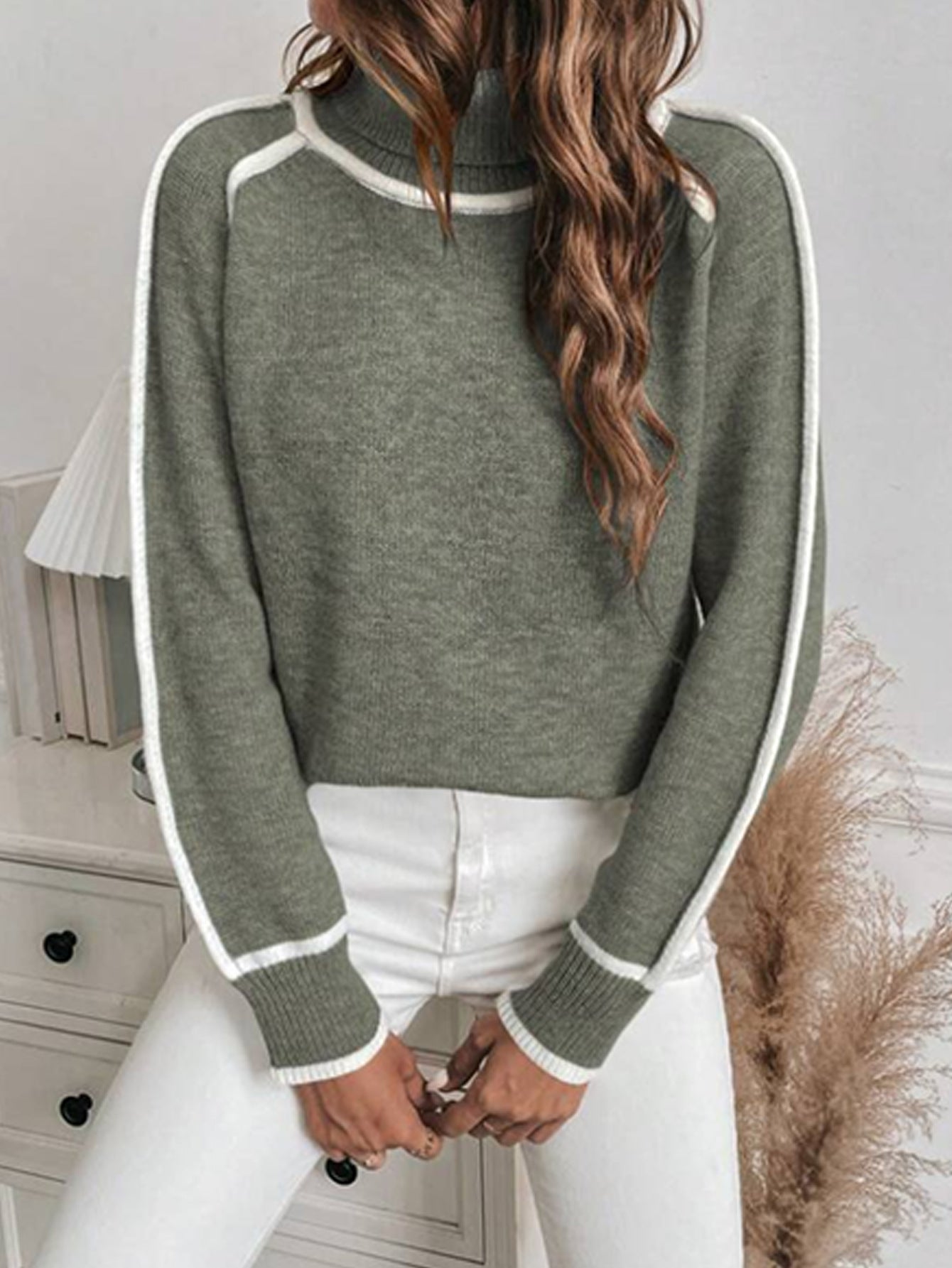 Damen Übergroße Strickpullover mit Stehkragen WW