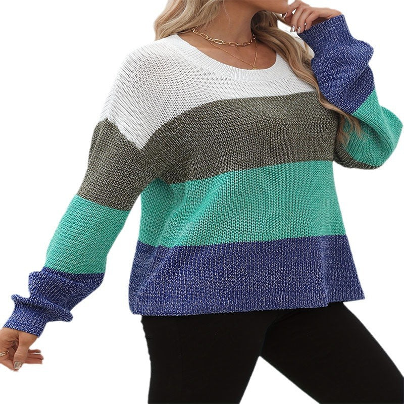 Damen lässiger Strickpullover mit modischem Farbmix und weitem Schnitt WW