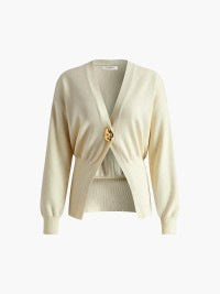 Damen Eleganter und lässiger Cardigan mit tiefem Ausschnitt und Schmuckknopf WW