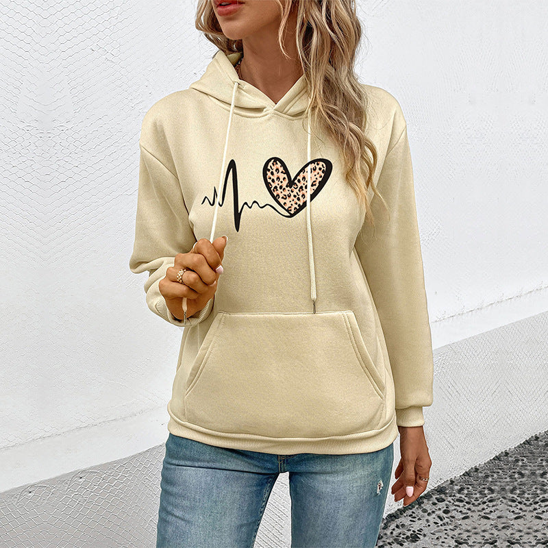 Damen Kapuzenpullover mit Herz- und EKG-Motiv WW