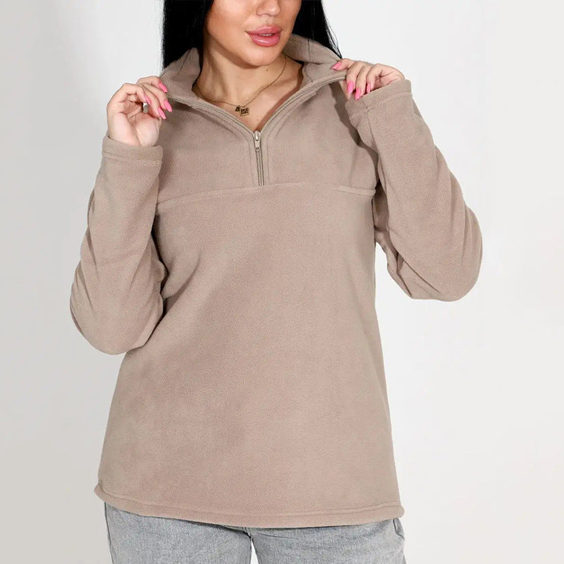 Damen Fleece-Pullover mit halbem Reißverschluss und langen Ärmeln WW