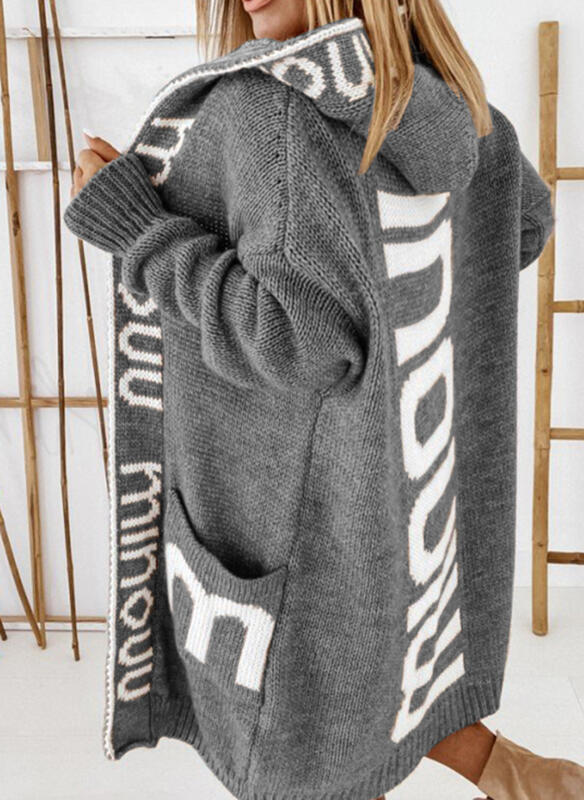 Damen Oversized Strickjacke mit Kapuze und praktischen Taschen WW