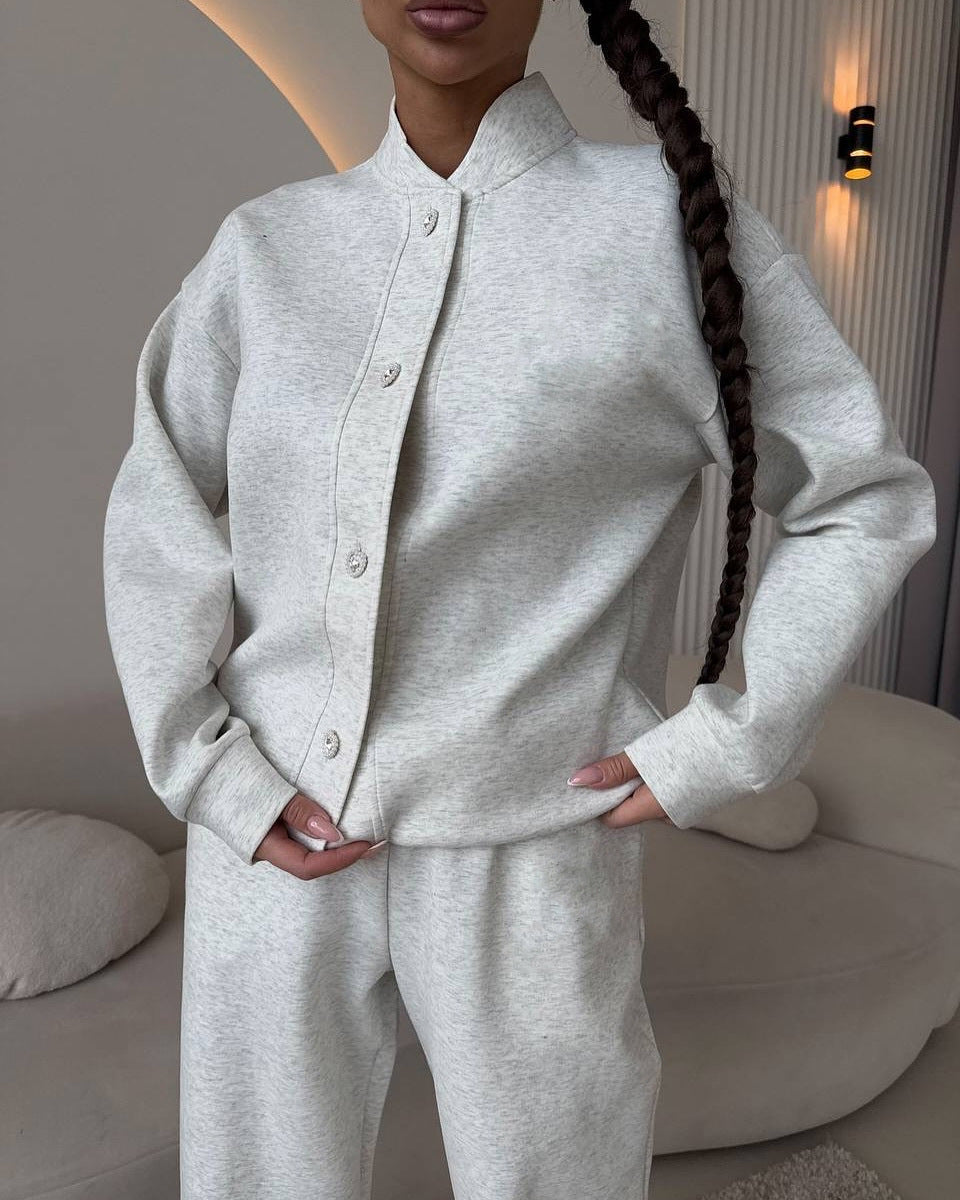 Damen elegantes und komfortables Freizeit-Set mit Knopfleiste und weitem Schnitt WW