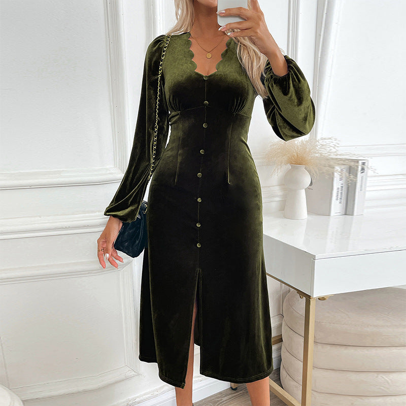 Damen Midi-Kleid mit elegantem Knopfleisten-Design und voluminösen Ärmeln WW