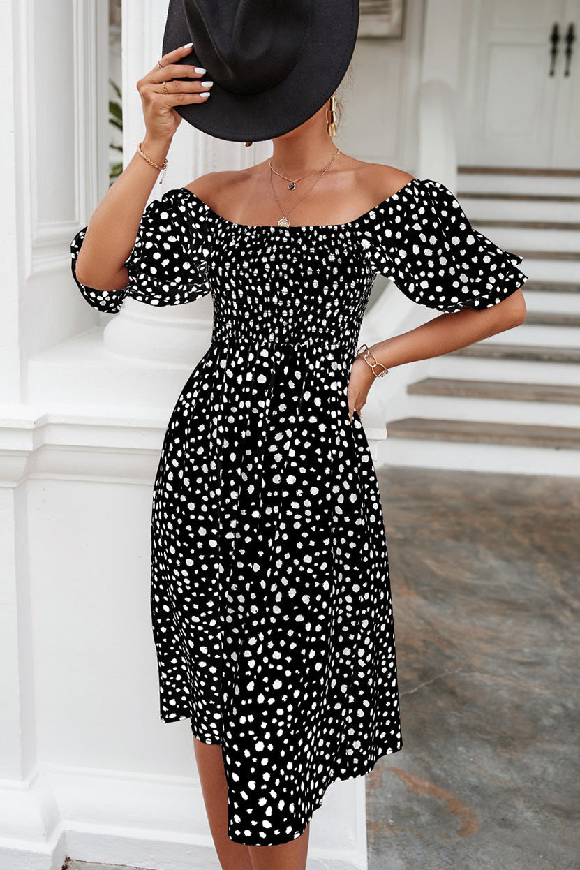 Damen Midi-Kleid mit Poetic Polka-Dots und elastischem Bund WW