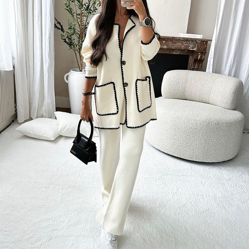 Damen modischer Cardigan-Anzug mit Kontrastnähten WW