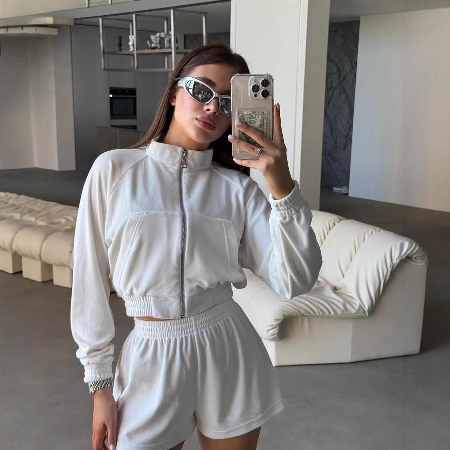 Damen Sportliches Loungewear-Set mit bequemer Jacke und Shorts WW