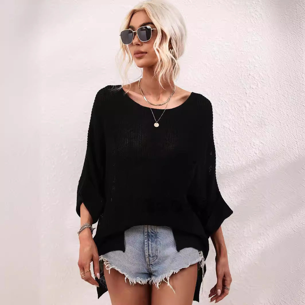 Damen lässiger Strickpullover mit offener Maschenstruktur WW