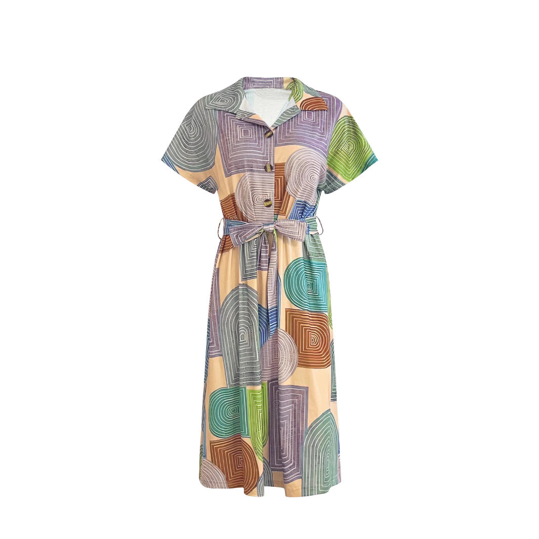 Damen ärmelloses Kleid mit geometrischem Muster und Bindegürtel WW
