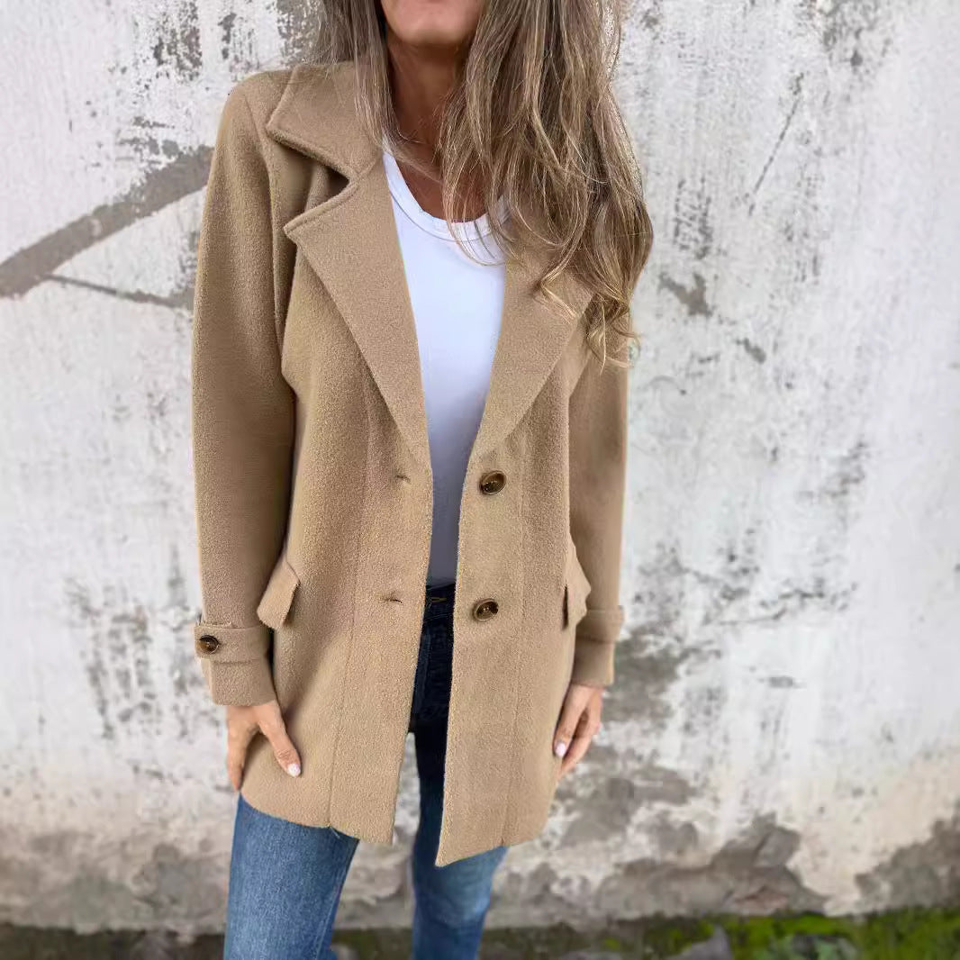 Damen zeitloser Wolle-Blazer mit praktischem Reverskragen und Taschen WW