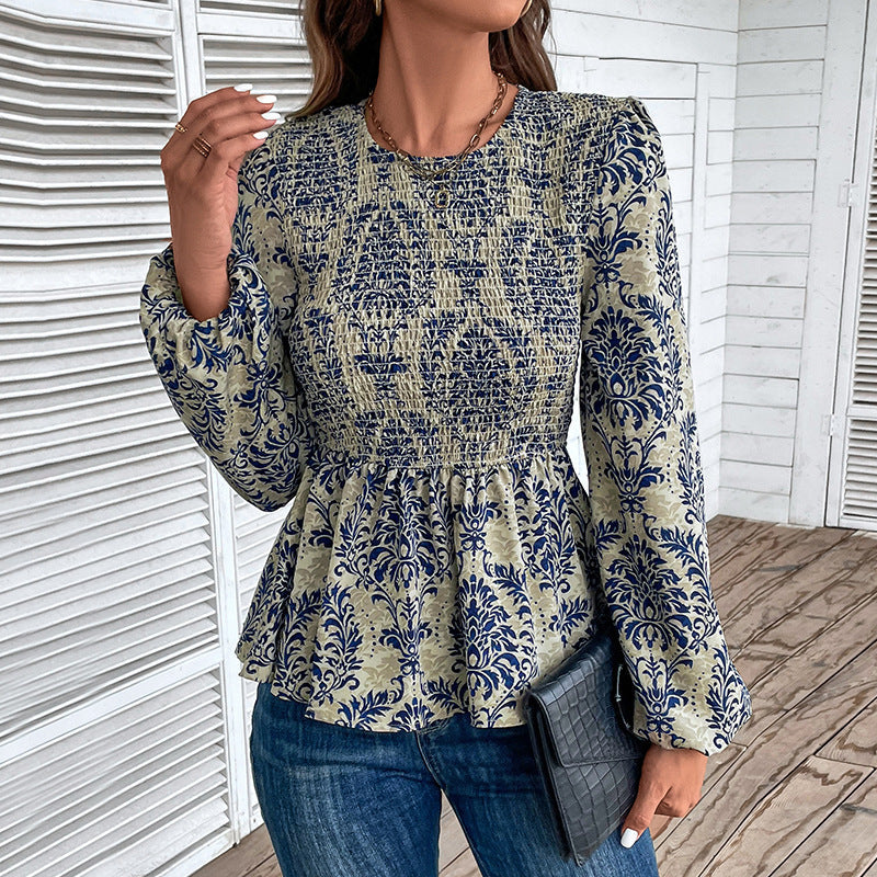 Damen Oberteil mit floralem Design und gerafftem Saum WW