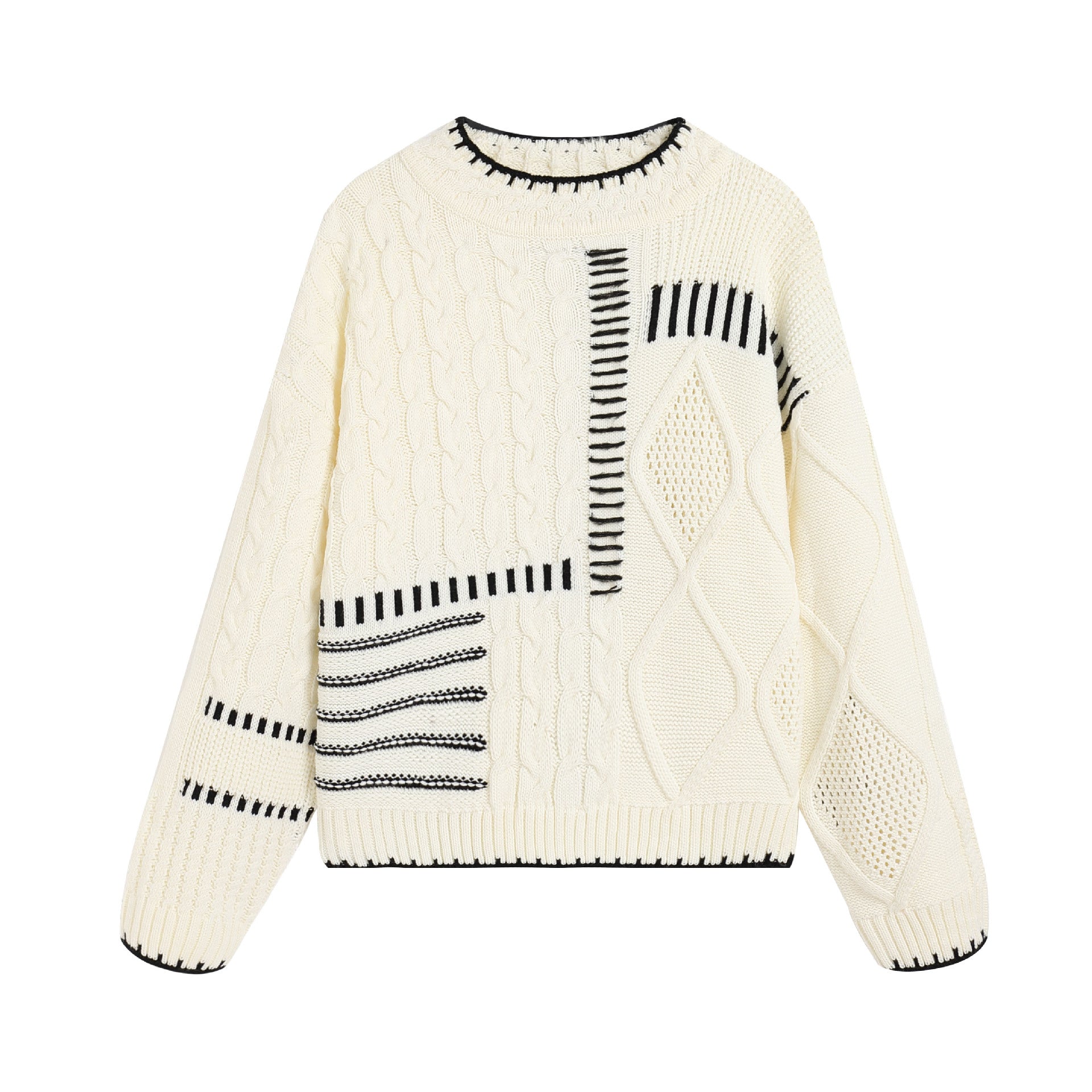 Damen modischer Pullover mit strukturiertem Design und Kontrastnähten WW