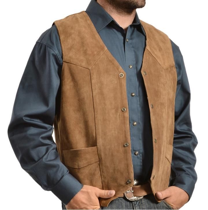 Herren Wildlederweste mit seitlichen Taschen und Druckknopfverschluss WW