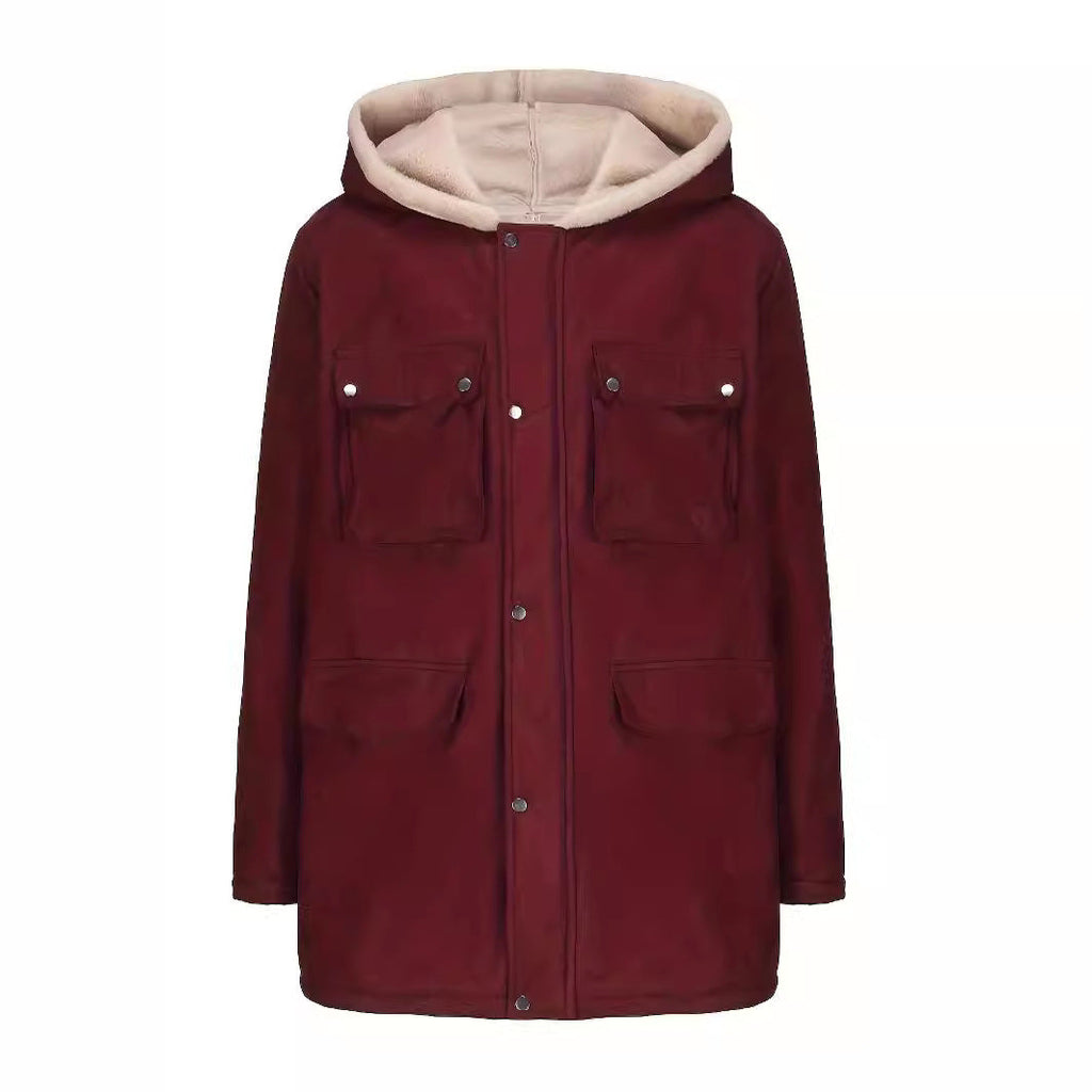Damen Utility-Jacke mit warmem Teddy-Futter und praktischen Reißverschlusstaschen WW