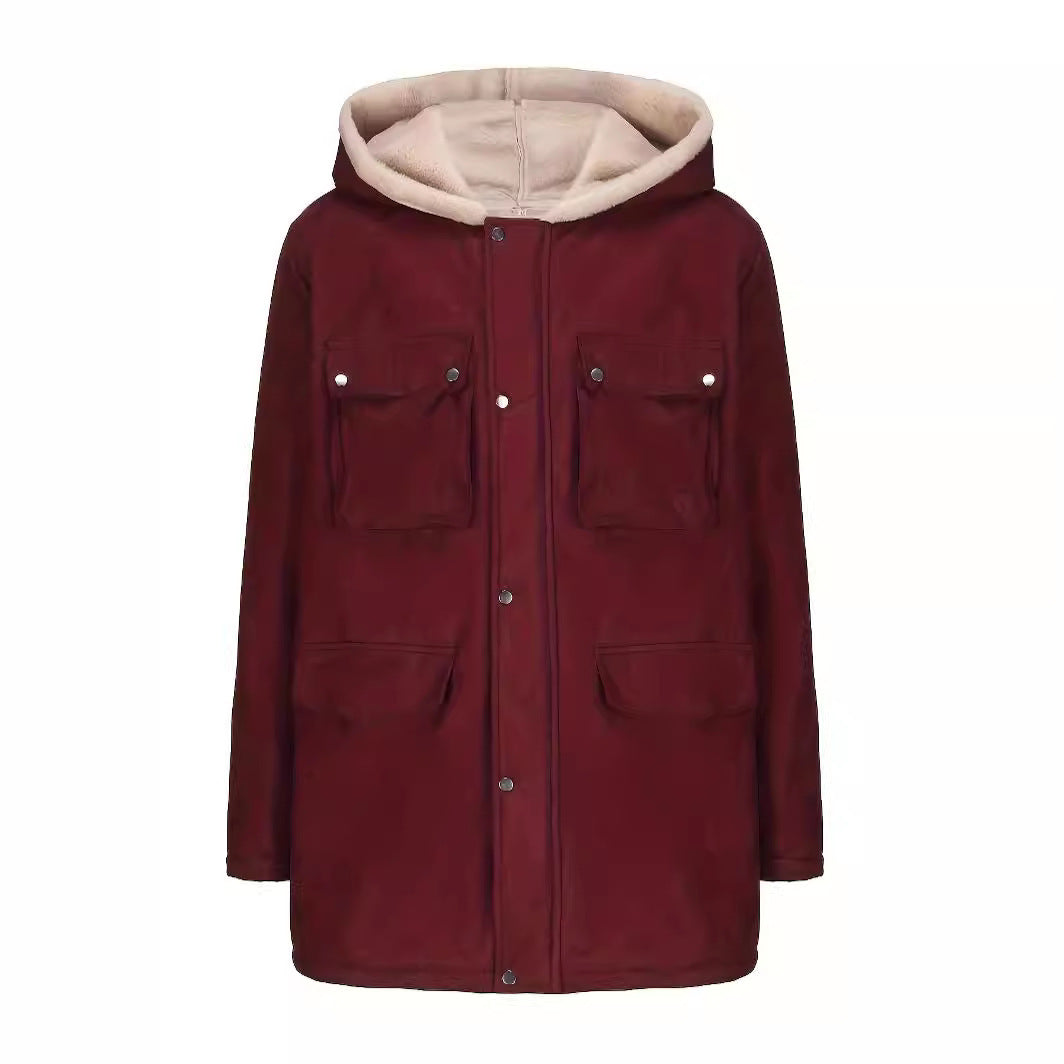 Damen Utility-Jacke mit warmem Teddy-Futter und praktischen Reißverschlusstaschen WW