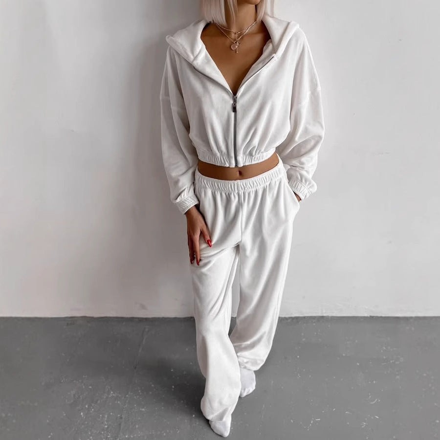 Damen Sportliches Fleece-Set mit hochschließendem Reißverschluss und elastischem Bund WW