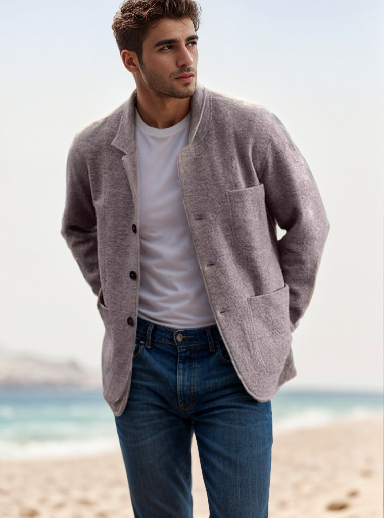 Herren lässige Wolljacke mit praktischen Taschen und Knopfverschluss WW