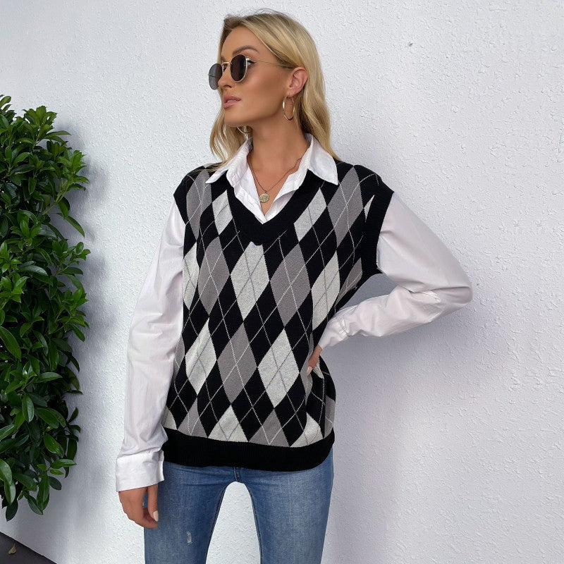 Damen Pulloverweste im modernen Rautenmuster WW