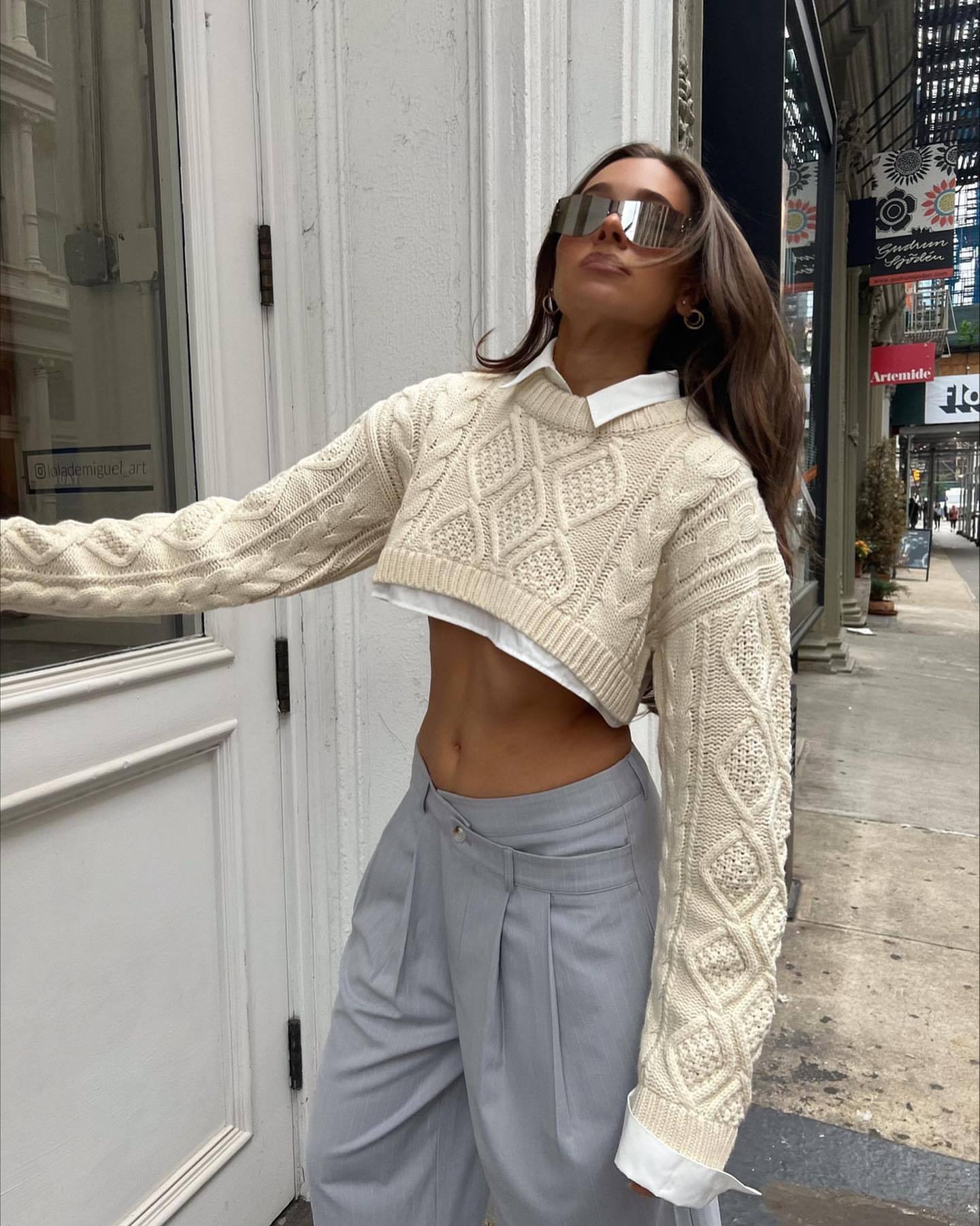Damen Strickpullover im lässigen Cropped-Stil mit Zopfmuster WW