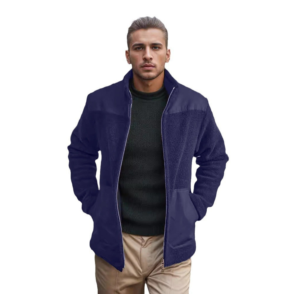 Herren kuschelige Outdoor-Jacke mit hochschließendem Kragen und praktischen Taschen WW