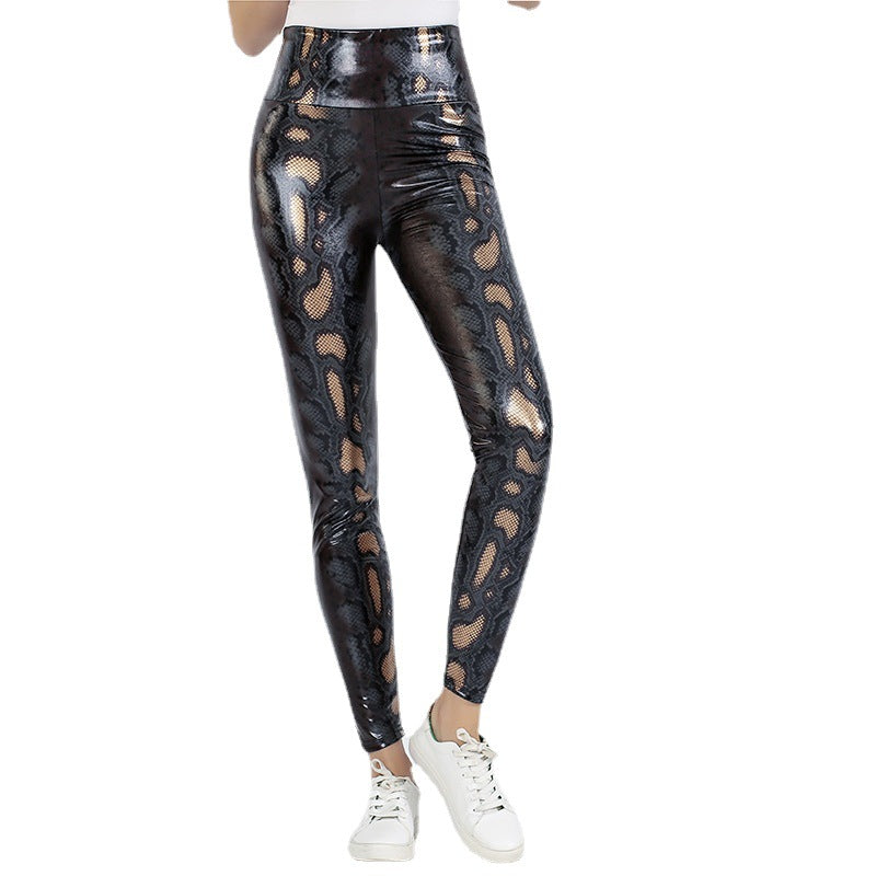 Damen Leggings im edlen Schlangenmuster mit hohem Bund WW